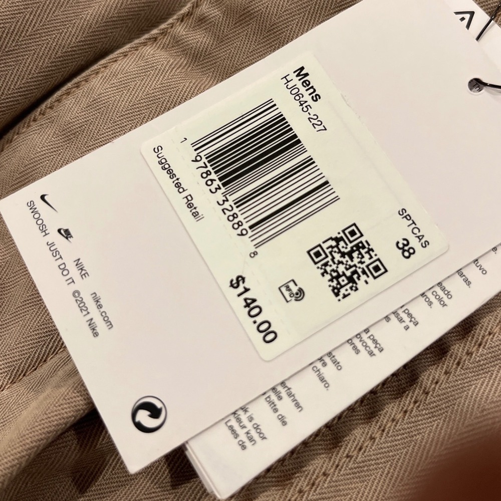 Nike Life Mens Herringbone Chino Pants Khaki Brown Loose Fit Straight Leg 38 NEW - Picture 11 of 11